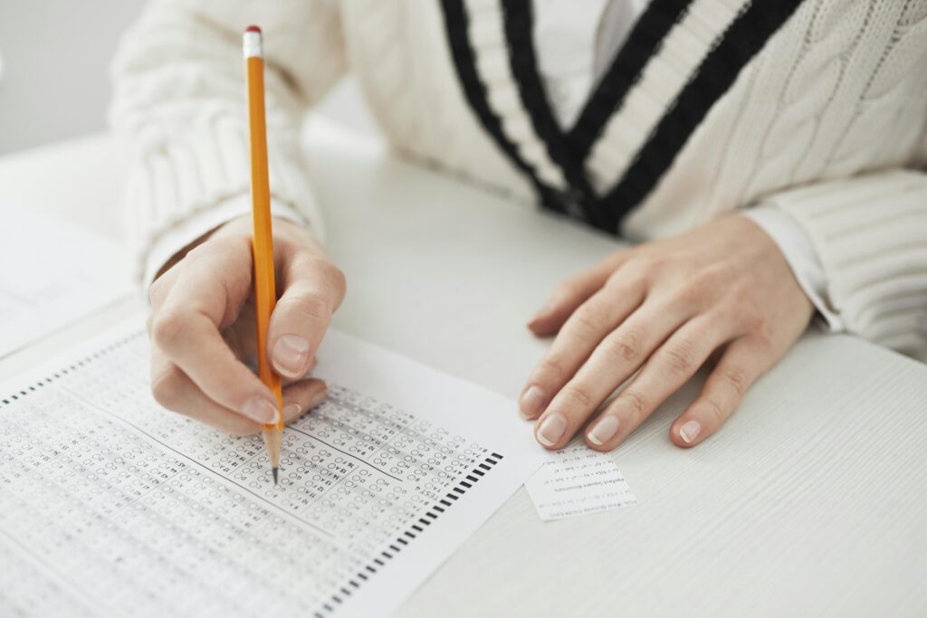 Student taking standardized testing