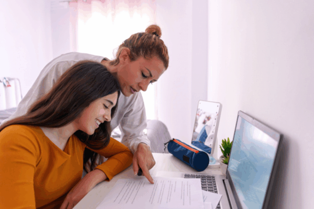 Parent helping child stay motivated for home school