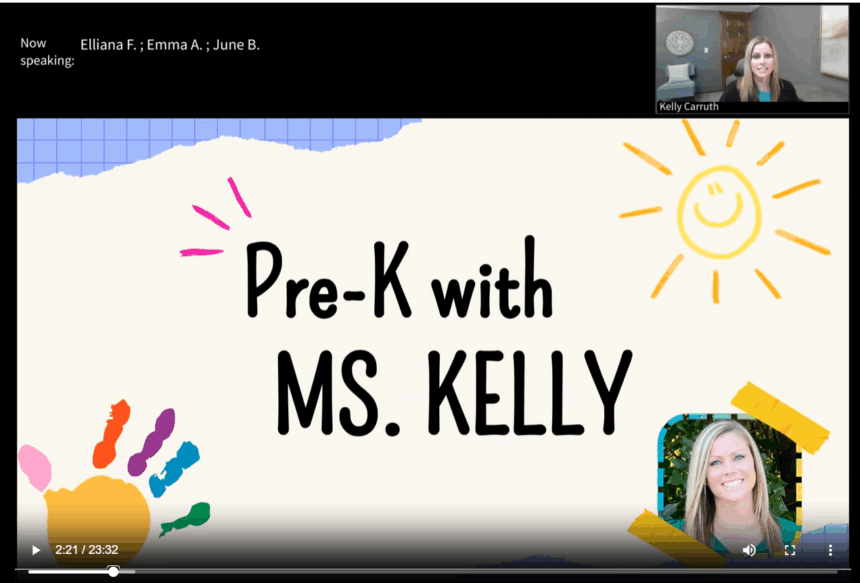 Virtual PreK online class screen from K12 Private Academy
